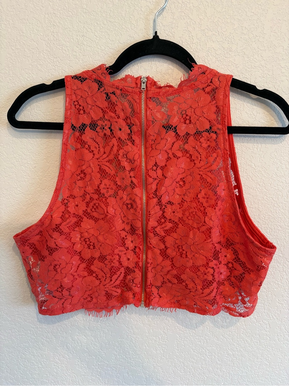 Topshop Coral Lace Crop Top Sleeveless High Neck US 12 - Picture 10 of 13